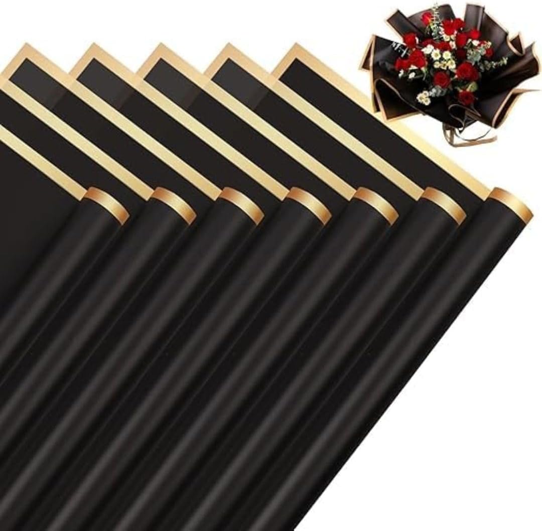 SATYAM KRAFT 5 Pcs Waterproof Gradient Korean Gift & Bouquet Paper | Wrapping paper for gift packing | gift sheets for Birthday, Wedding, Enagagement, Anniversary, Chocolate Packing, Return Gifts, Floral Decoration & Handmade Gifts wrapping (Black)