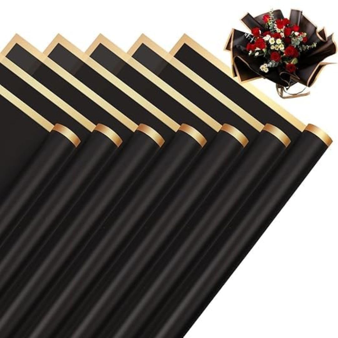 SATYAM KRAFT 5 Pcs Waterproof Gradient Korean Gift & Bouquet Paper | Wrapping paper for gift packing | gift sheets for Birthday, Wedding, Enagagement, Anniversary, Chocolate Packing, Return Gifts, Floral Decoration & Handmade Gifts wrapping (Black)