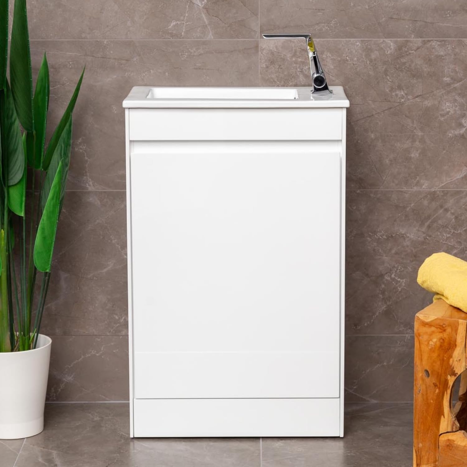 Ochil Gloss White Floor Standing Cloakroom Vanity Unit With Slim Ceramic Basin Sink Soft Close Door Bathroom Unit  550mm