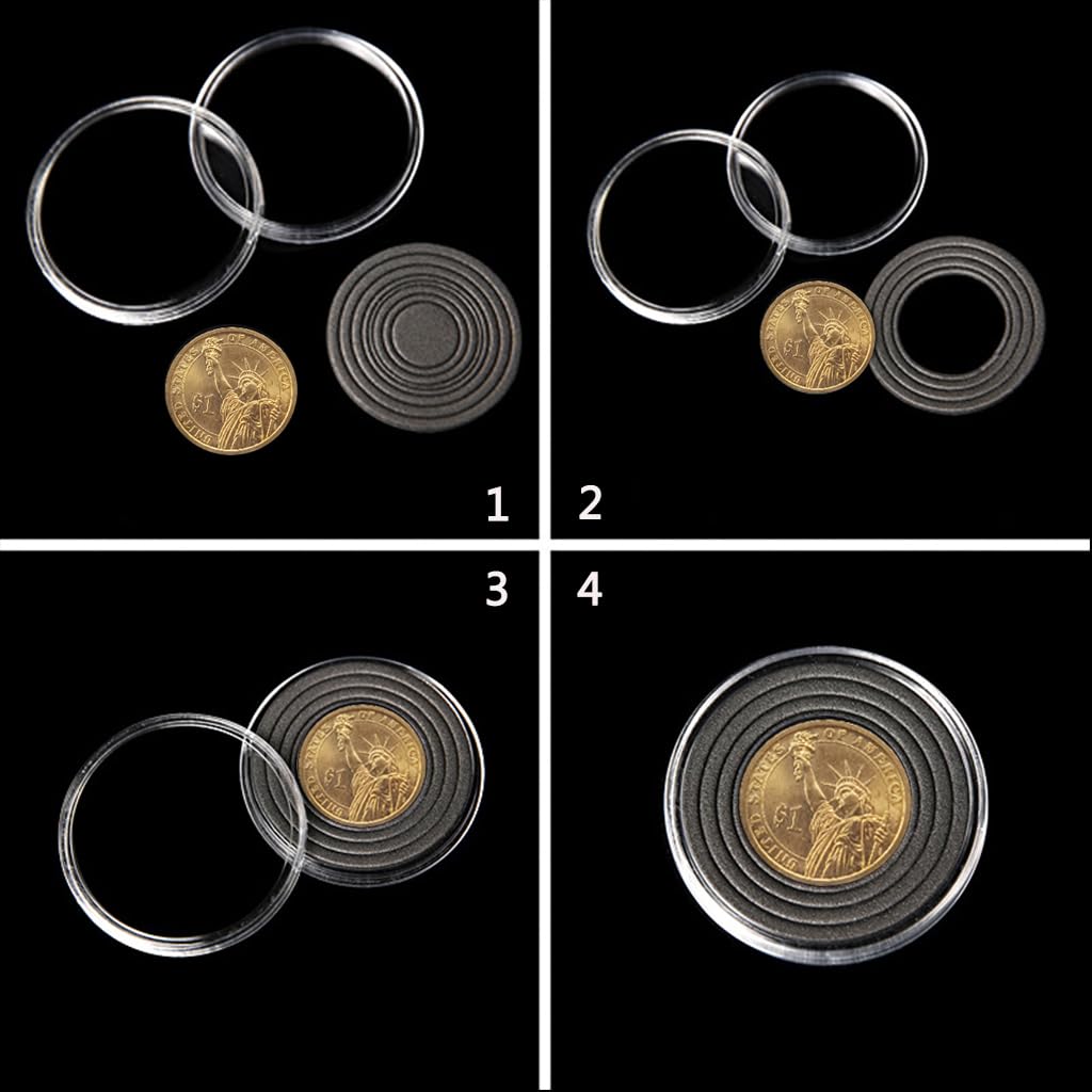 40 cajas de cápsulas de monedas de 46 mm con 7 tamaños (16/20/25/27/30/35/40 mm), juntas de espuma EVA negra, protectores de monedas, organizador de cajas de almacenamiento de plástico para