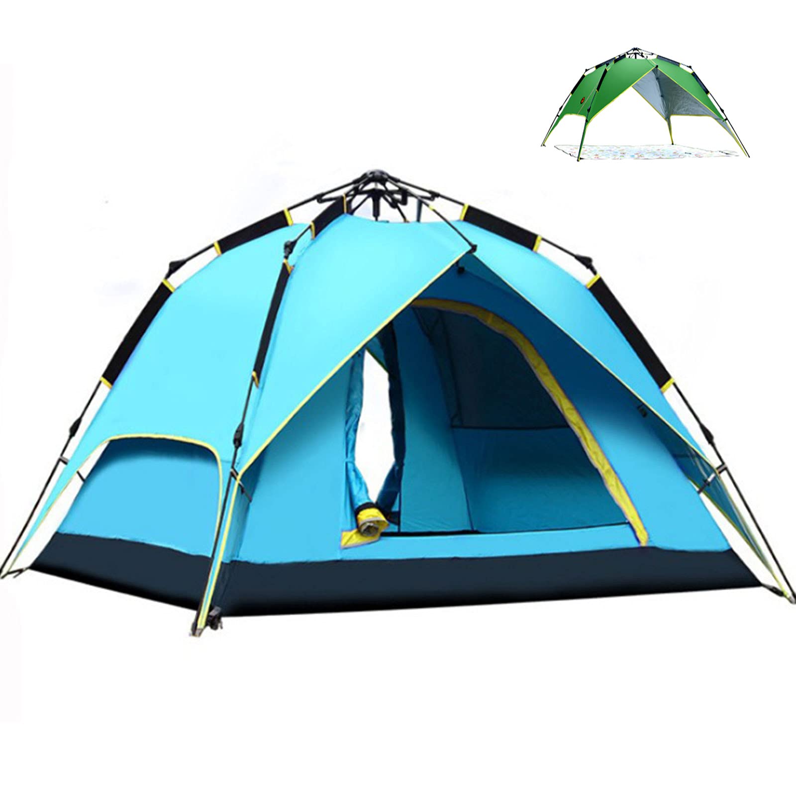Tenda Campeggio 3-4 Posti - Tenda Impermeabile di Alta qualità per 4 Stagioni Copertura Antipioggia Rip-Stop, Campeggio Tende Impermeabili Automatiche, Facile da Installare