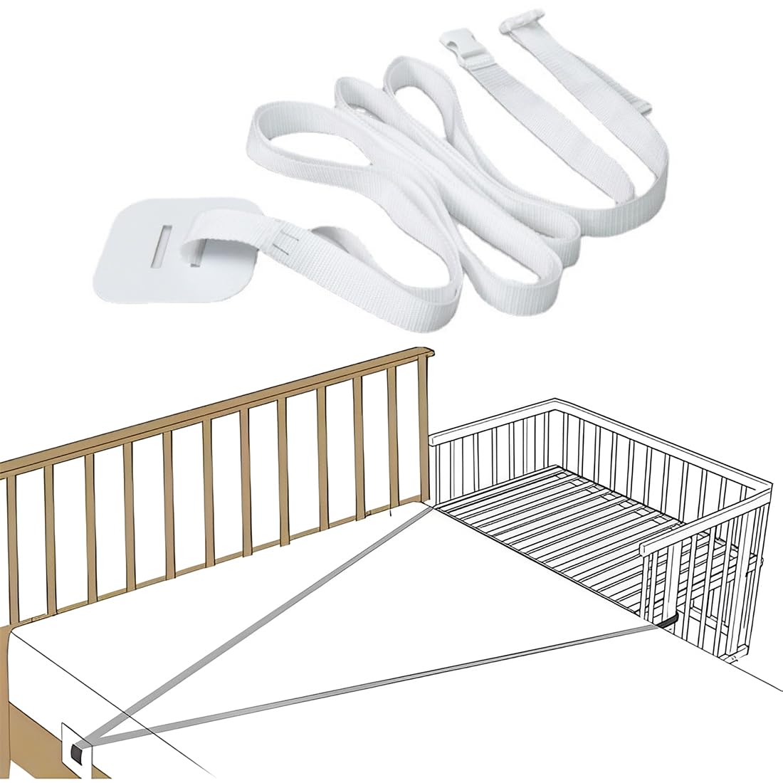1 Pcs 8m Kit Colecho Correa para Cuna de Bebé, Universal Fijación de Cuna Auxiliar, Ajustable Protector Cuna Fijación de Auxiliar, Correas de Muebles para Cuna