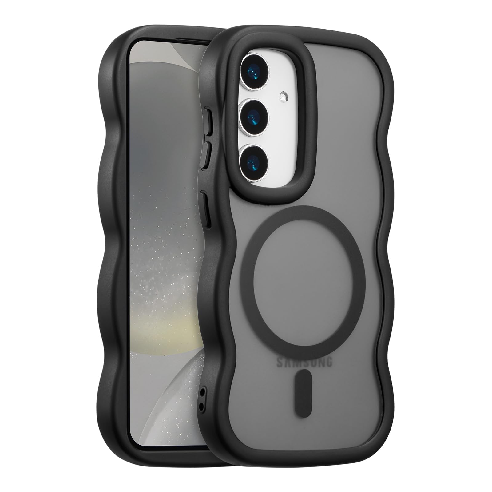 XIZYO for Samsung Galaxy S24/S25 Case, Cute Wavy Compatible with Magsafe, Curly Wave Frame Women Men Magnetic Clear Matte TPU Bumper Shockproof Case