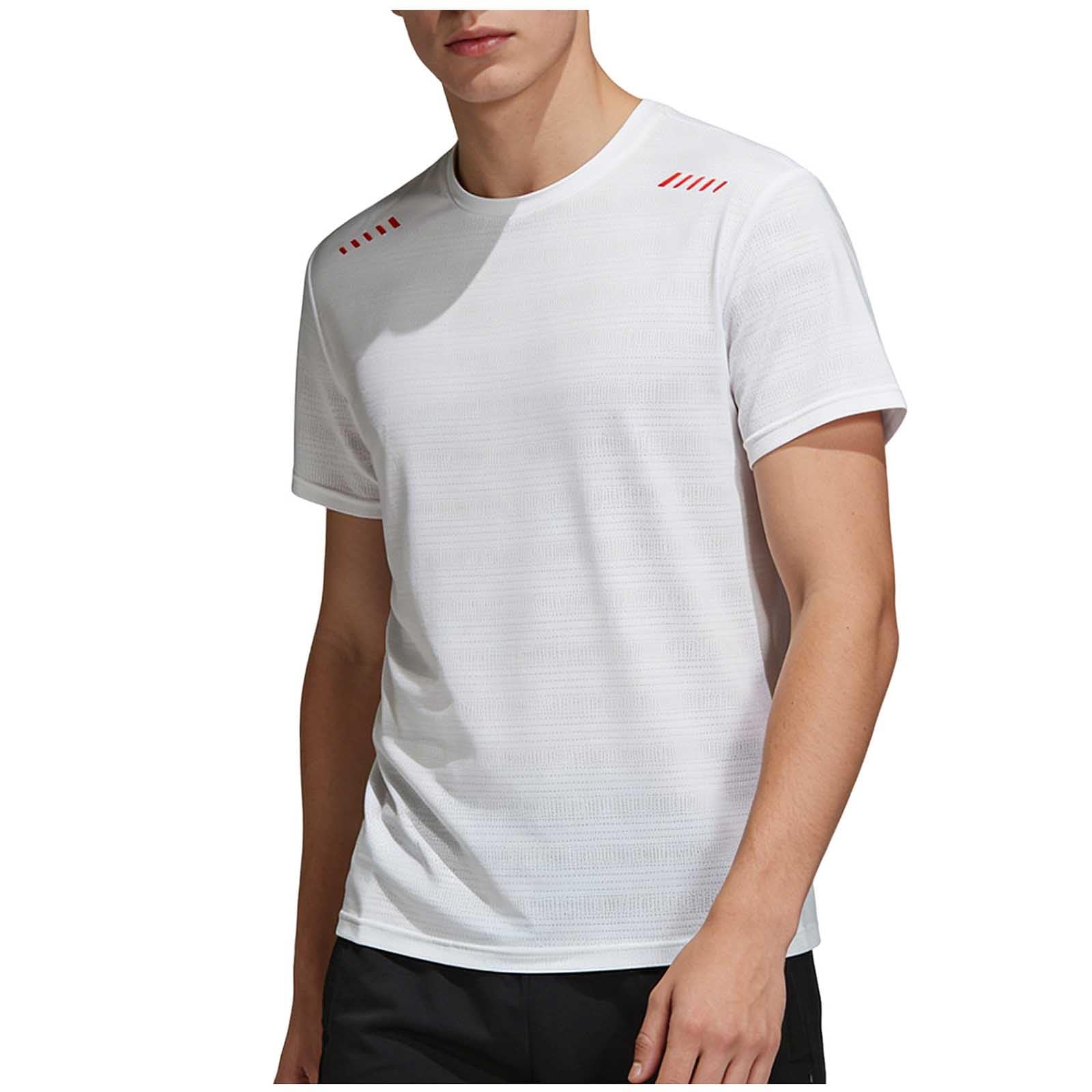 Tshirt Herren Sommer Übergrößen Funktionsshirt Slim Fit Shirt Einfarbig Activewear Weich Wandershirt mit Rundhals Freizeit Laufshirt Sportshirt Kurzarm für den Sport Weiß L