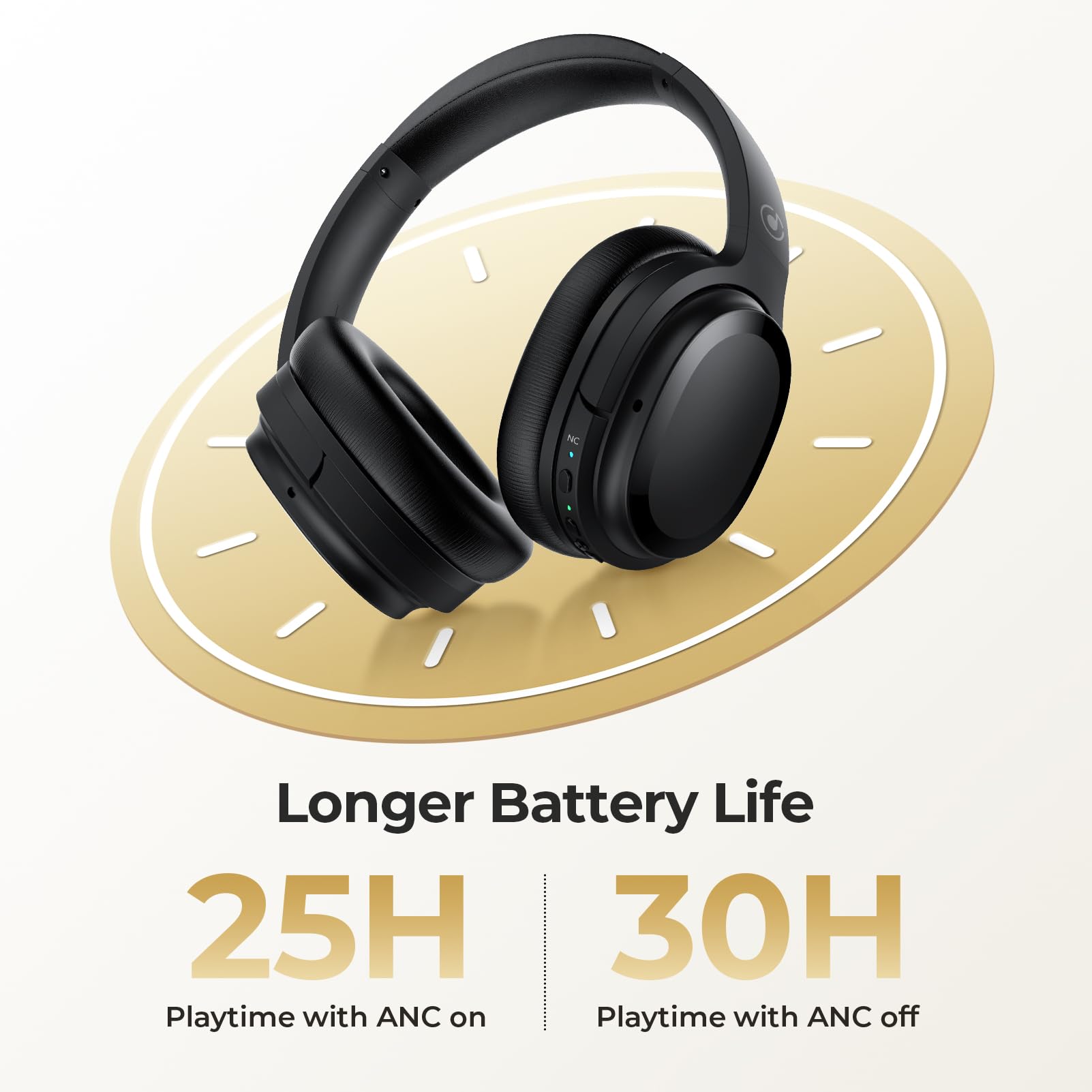 Cuffie Bluetooth ibride con cancellazione attiva del rumore, cuffie wireless over-ear, cuffie Bluetooth 5.2, suono coinvolgente, bassi profondi, 30 ore di riproduzione, nero vero