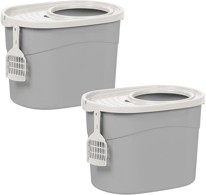 Iris Ohyama, 2 Pack, Cat litter tray with perforated lid, no odor