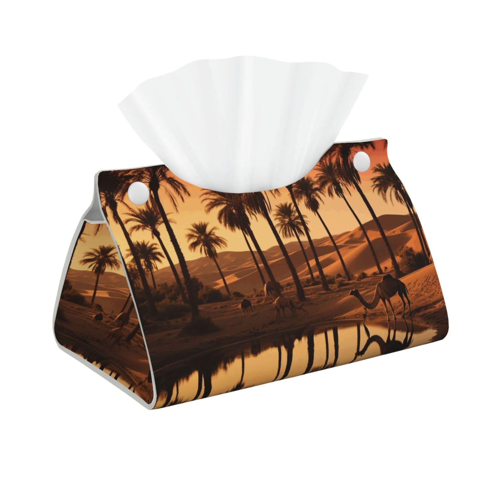 Pu Leather Tissue Box Cover, Plam Tree and Sunset Rectangle Tissue Case Covers Decorative Tissue Box Holder Waterproof Tissue Holder Organizer for Bathroom Home Office