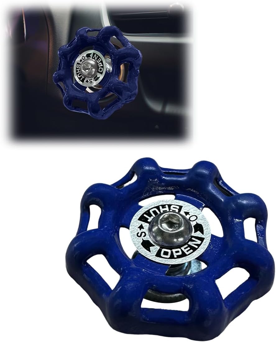 Valve Handwheel Car Start Stop Button Cover, Universal Retro Alloy Key Ignition Protector, Auto Interior Decoration Accessory for Most Vehicles (Blue)