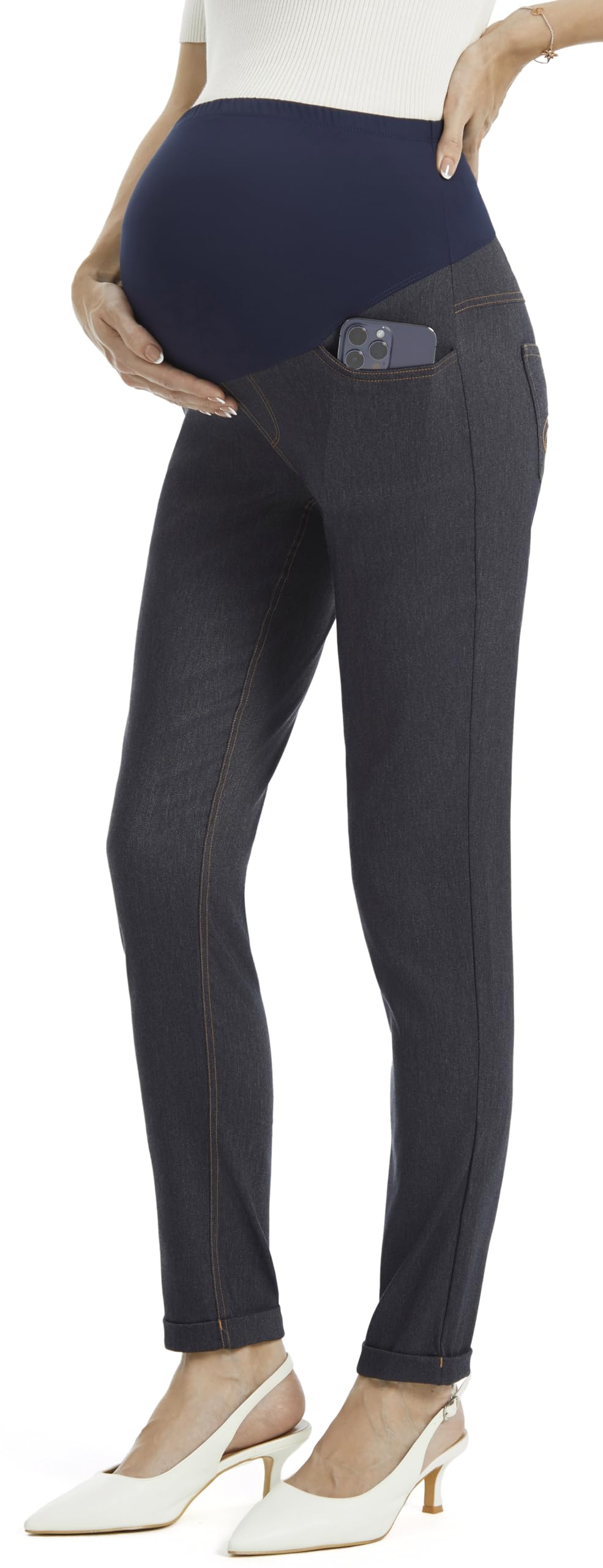 AFITNE Women's Stretchy High Waist Pregnant Jeans Over the Belly with Pockets 28"/30"