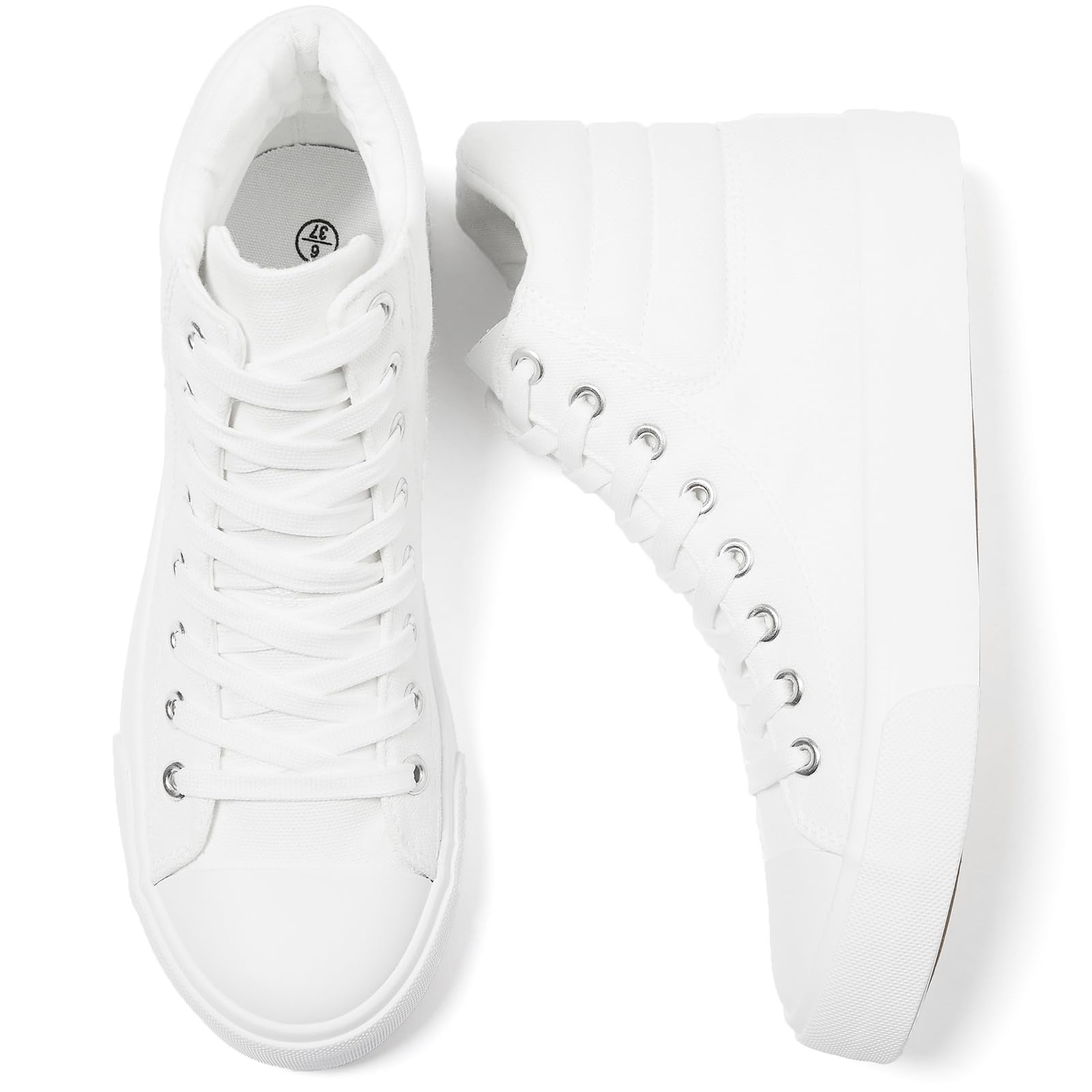 POVOGER High Top Sneakers for Women White Womens High Tops Canvas Shoes Black Fashion Sneakers Casual Lace up Tennis Shoes