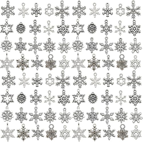 Youdiyla 80pcs Alloy Silver Christmas Snowflake Set Series Pendant Jewelry Making DIY Keychain Earrings Pendant Various Design Charms for Jewelry Making Bracelets Necklace (SN18)