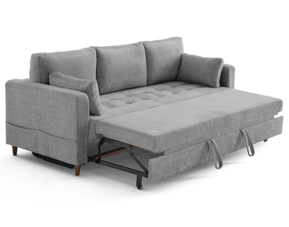 Lisa Design Anna - 3-sitzer Einzelsofa Schlaffunktion mit Tasche aus Strukturiertem Samt Grau