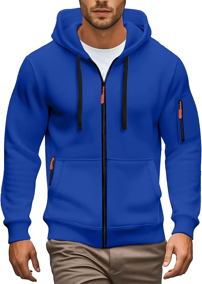 Sudaderas con capucha para hombres con cremallera completa para hombre Sudaderas con capucha de forro polar casual con cordón de manga larga Sudaderas deportivas con capucha