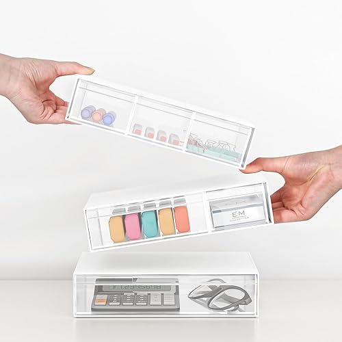 Miniatura 2 de Gonice Organizador de escritorio apilable de 3 niveles con 6 compartimentos, organizador de cajones apilables de plástico blanco para oficina,