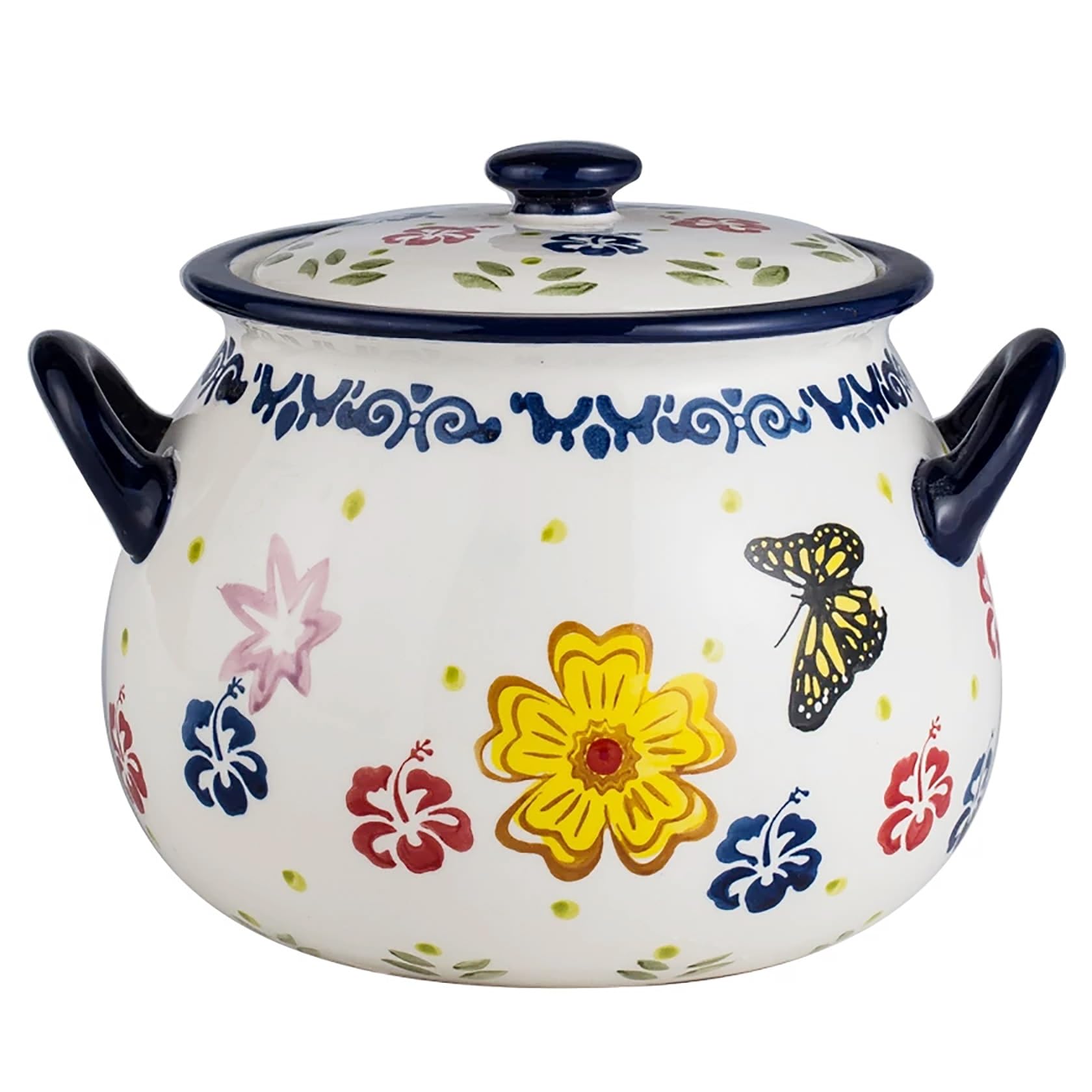 MMleYN Airtight Ceramic Rice Container With Lid, Small Classic Bulk Food Dispenser, Retro Rice Bucket & Storage Box For Flour, Beans, Countertop Decorative Organizer Bins