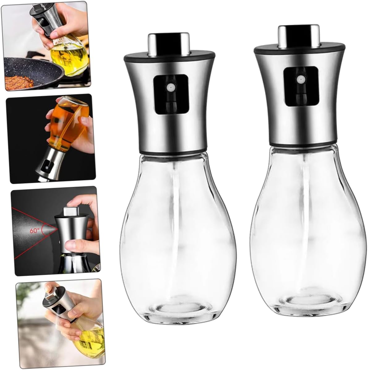 Garneck 2pcs Stainless Steel Cooking Oil Sprayer Bottle Oil Dispenser Sprayer for Kitchen Barbecue Glass Strainer