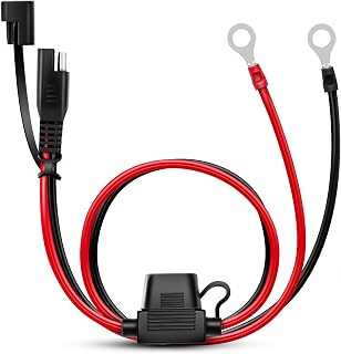 Nilight 2FT SAE to Ring Terminal Harness Cable with 10A Fuse - Quick Disconnect Extension for Motorcycle, Car, Tractor Batteries