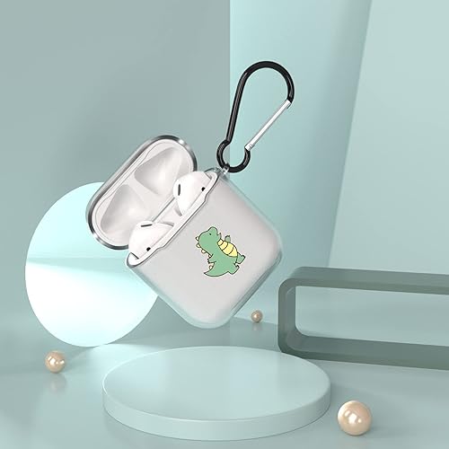 Miniatura 7 de Idocolors Funda para AirPods de dinosaurio verde compatible con AirPods 2 para niñas y niños, bonitas fundas creativas para parejas, silicona TPU