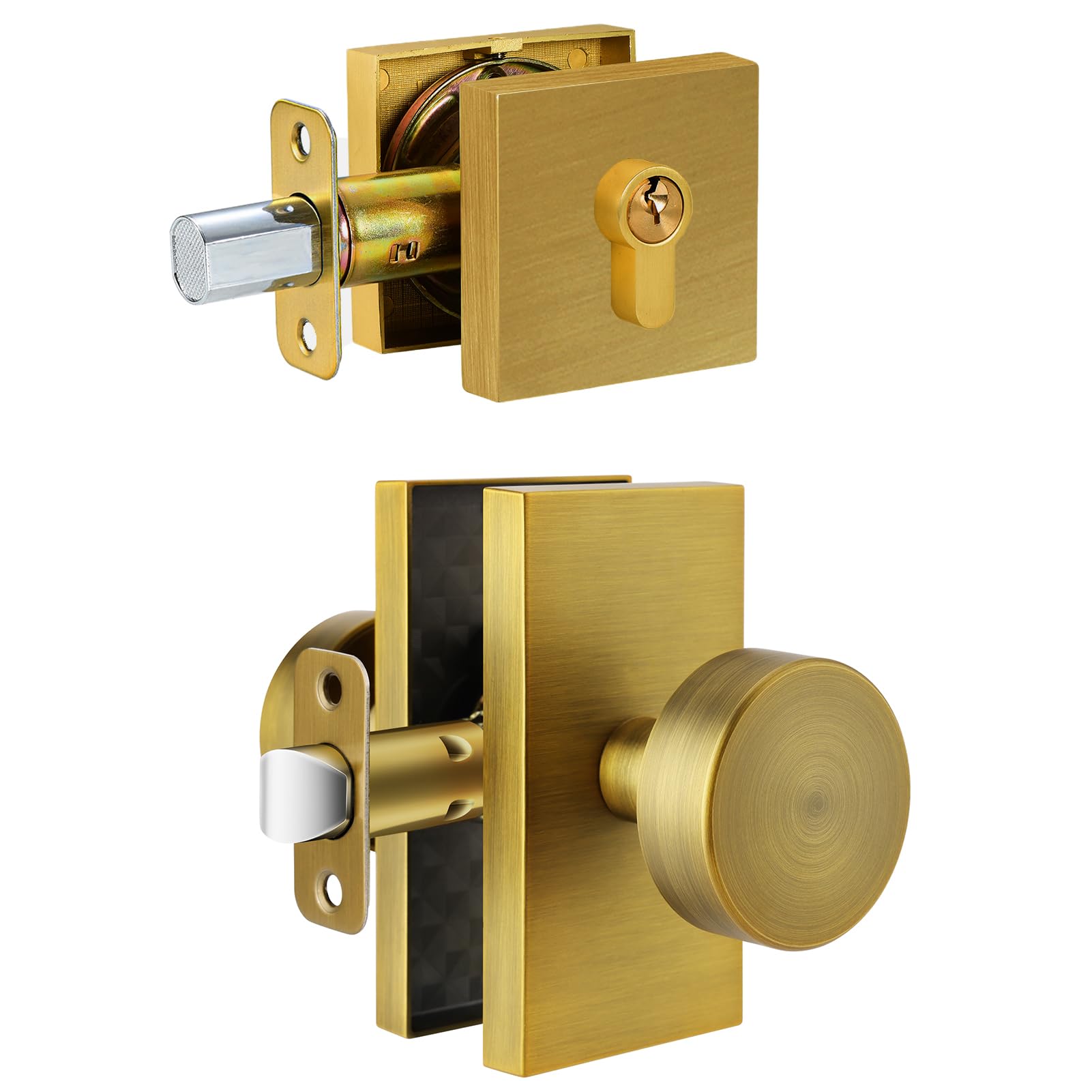Satin Brass Privacy Door Knobs with Lock -15