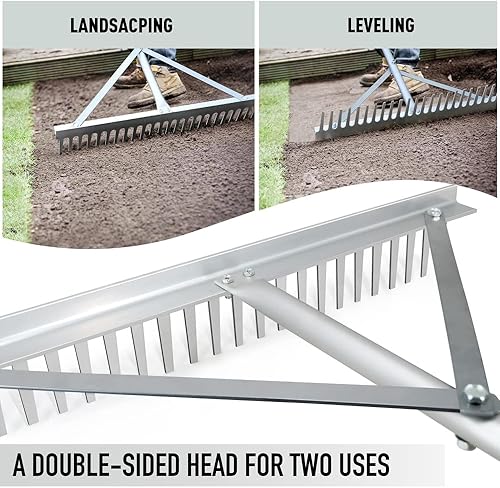 Miniatura 5 de Colwelt Rastrillo de paisaje - 24 dientes, cabeza de aluminio con mango de 68 pulgadas, 24 pulgadas de ancho para el cuidado de la playa y el césped