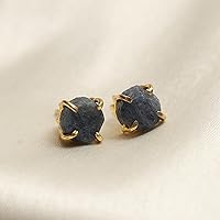 Vista 45 de Gempires Natural Raw Prong Setting Stud Earrings, 8-10 mm Crystals Earring, Handmade Jewelry, Gift for Her