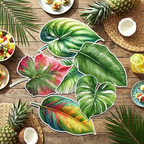 Image of Yeaqee 2 Pcs Tropical Palm Leaf Banner Garland Double-sided Summer Green Palm Waterproof Hawaiian Birthday Party Paper Backdrop Decoration for Luau Tropical Bachelorette Birthday Wedding Baby Shower