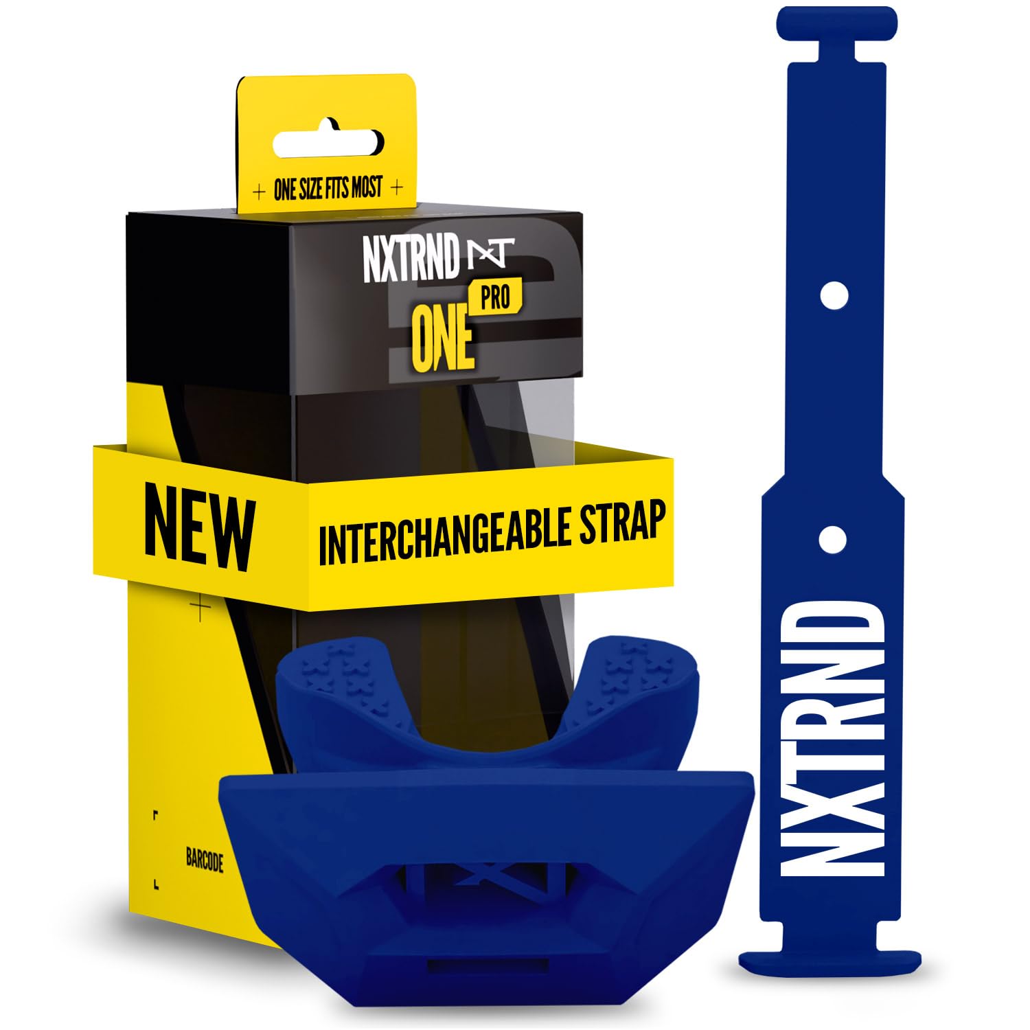 Nxtrnd One Pro Football Mouth Guard, Interchangeable Strap, Fits Adult & Youth (Navy Blue)