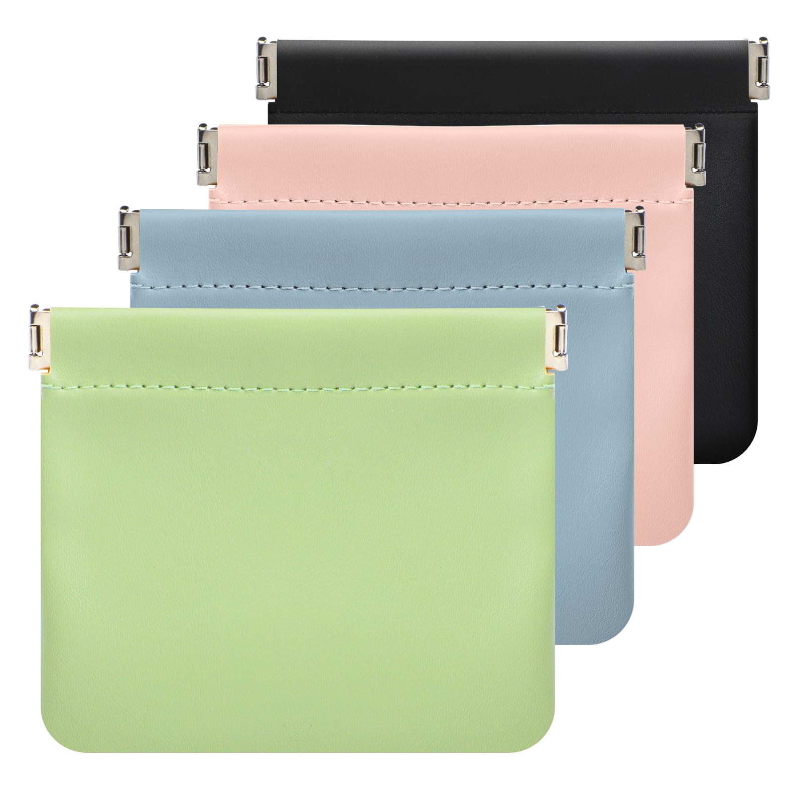 ISKYBOB 4PCS Small Makeup Bag for Purse, Portable Lambskin Pocket Cosmetic Bag Squeeze Top Coin Purse for Women Snap Closure Organizer Pouch Mini Self-Closing Lipstick Pouchic for Travel (Summer)