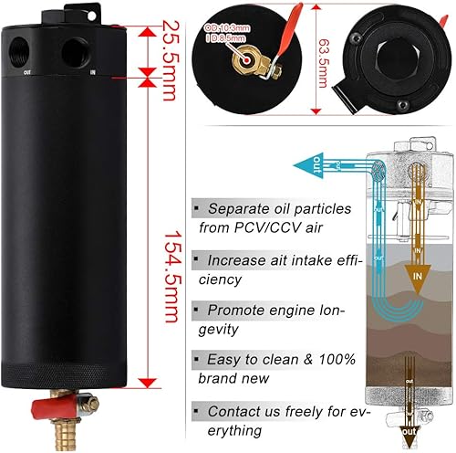 Miniatura 2 de PTNHZ Universal 3/8 "NPT Billet Aluminio Baffled 2-Port Oil Catch Can Tanque con filtro de respiradero Motor Mini Separador de Aceite