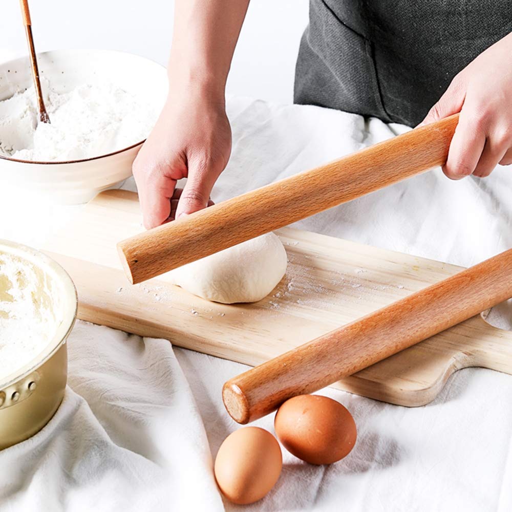 Mattarello in legno di faggio, rastremato, versatile, con superficie antiaderente, per gommose, biscotti e tagliatelle, ideale per la cucina domestica, dimensioni: 59 x 3,5 cm