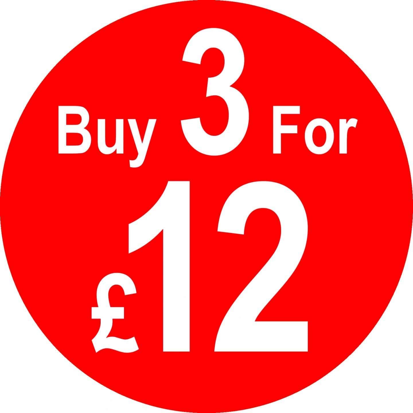 Buy X for £X Multi Buy Price Stickers - Red, 3 for £12, 45mm, 200