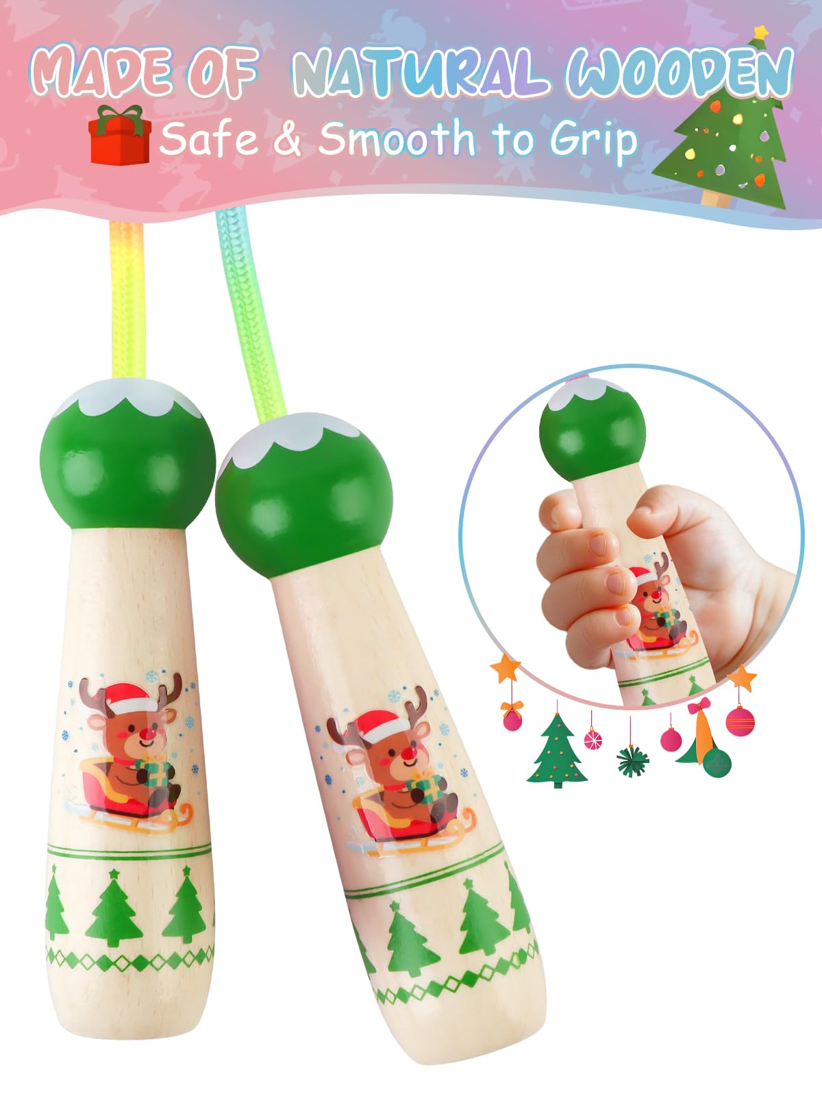 Kalolary Natale Corda per Saltare Bambini, 8,5ft / 2,6m Regolatore di Lunghezza Bambini saltano la corda Jumping Rope per Fitness, Boxe, Perdere Peso, Sport (Verde