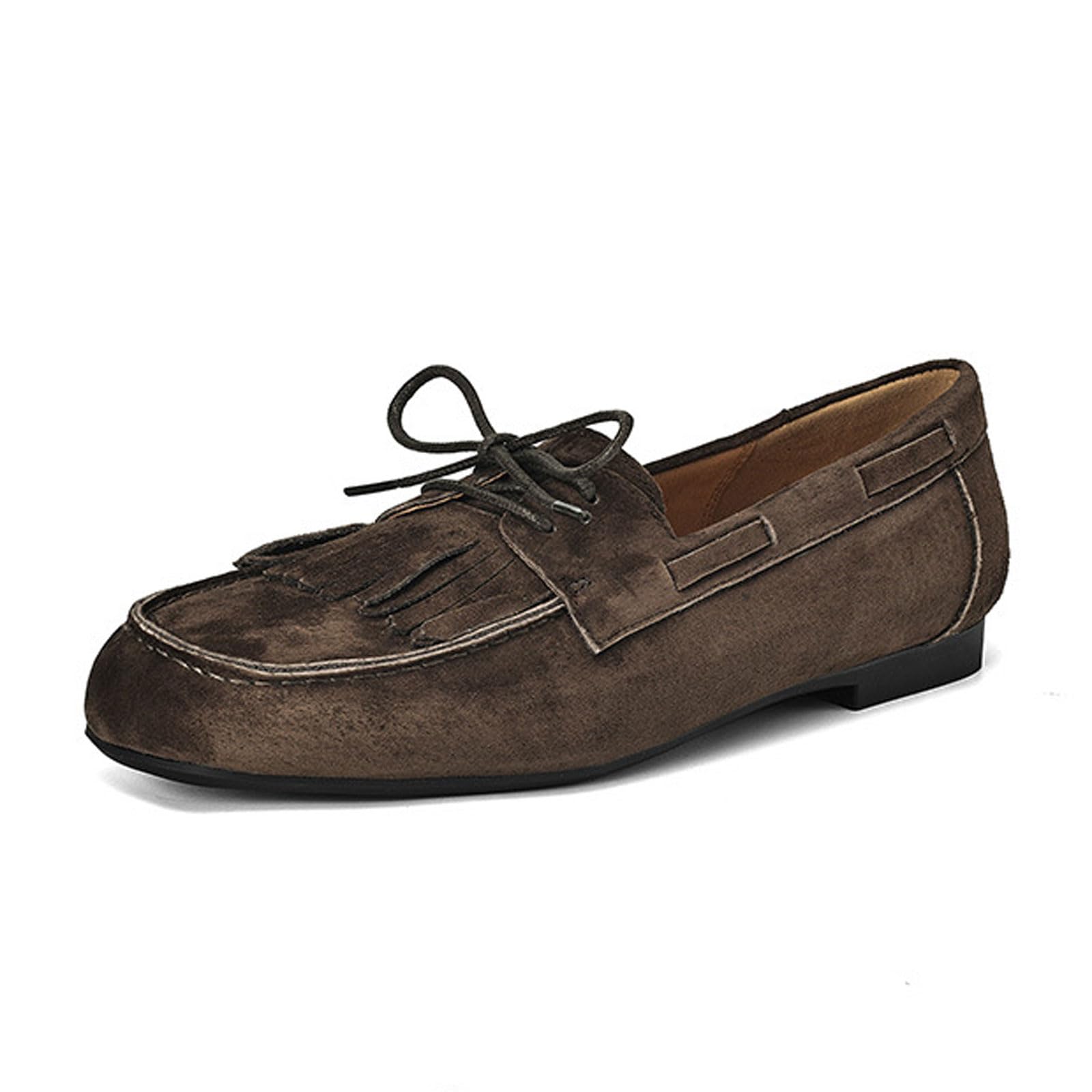 Blissbuilt Women's Dark Brown Suede Loafer,Fashion Walking Slip On Moccasins Shoes,Flat Shoes Tassel-Trimmed Loafers,Classic Driving Shoes Business Casual Shoes Eu34-40