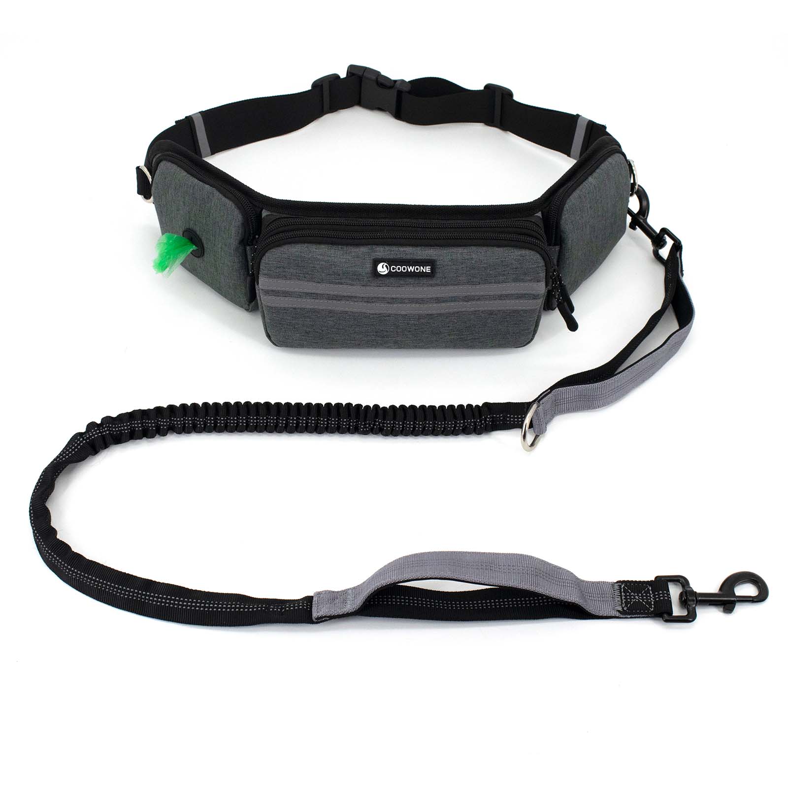 Leckerlitasche für Hunde, Bauchtasche für Hunde Zubehör-Leckerlibeutel mit Kotbeutelspender, reflektierende Bungee-Waist-Leine Für Gassi, Wanderungen & Hundetraining (Grau, Mit 1 Hundeleine)