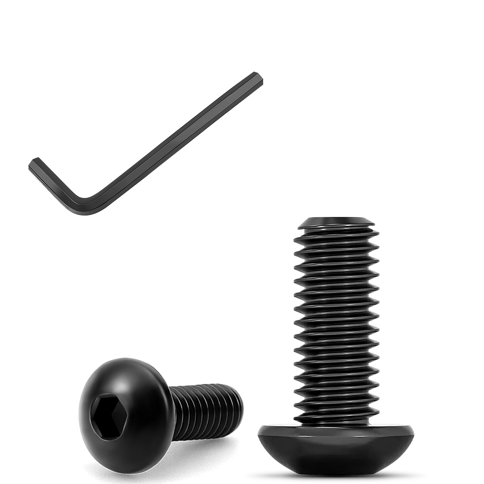 50 Stück M6×10 Linsenkopfschrauben mit Innensechskant, Rundkopfschrauben ISO 7380, Flachkopfschrauben, Schwarz, aus Kohlenstoffstahl mit Vollgewinde inkl. 1 Innensechskantschlüssel (M6x10, 50)