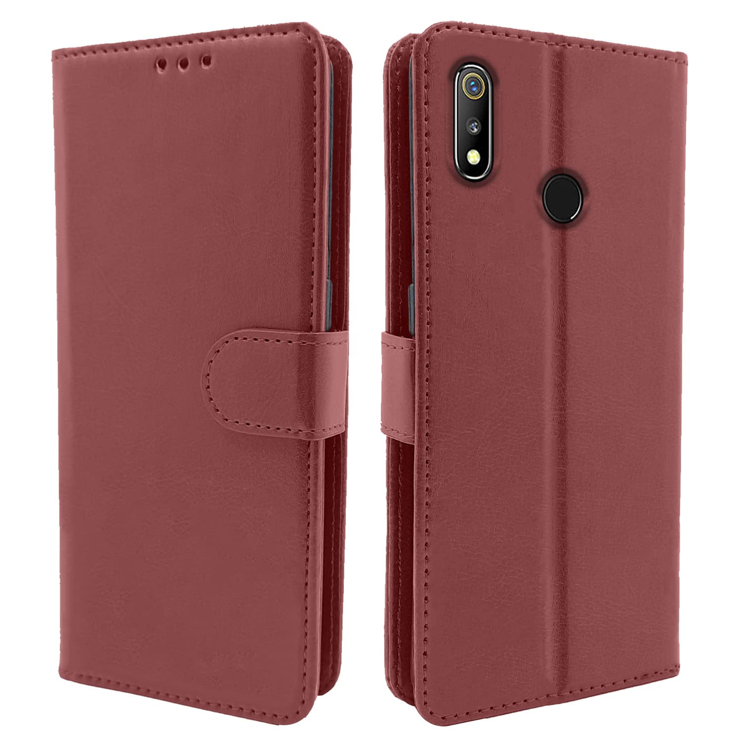 Pikkme Realme 3 / 3i Flip Case Leather Finish | Inside TPU with Card Pockets | Wallet Stand and Shock Proof | Magnetic Closing | Complete Protection Flip Cover for Realme 3 / 3i (Brown) (B0BK6N2C2G) Amazon Price History, Amazon Price Tracker