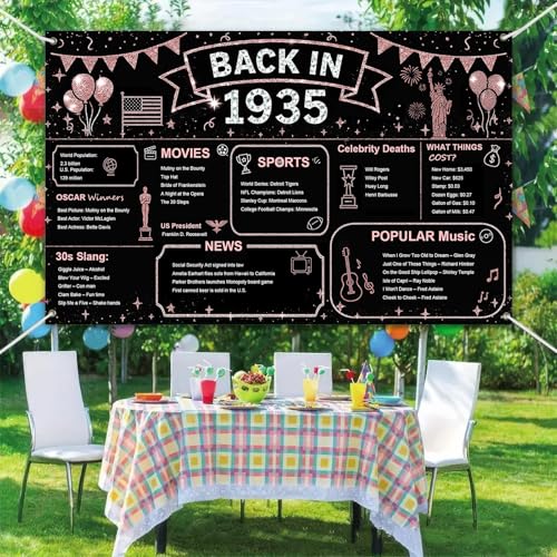 Image of BlissYard Vintage Back in 1935 Banner 77th Birthday Party Decorations 71x43 Inch Happy 77th Birthday Rose Gold Glitter Historical Banners for Anniversary Photography Background Class Reunion Decor