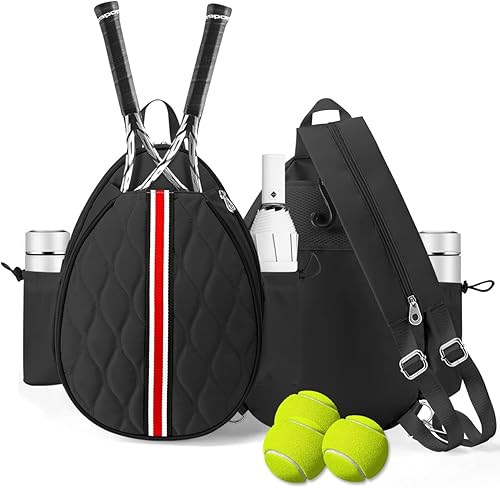 Miniatura 9 de Bolsas de tenis con capacidad para 2 raquetas para mujeres y hombres, mochila de tenis cruzada y bolsa de hombro para raqueta, bolsillo aislado,