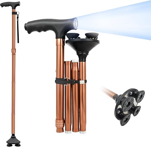 Bastón de caminar para hombres y mujeres con luz LED y dos tipos de bases, bastón de pie independiente soporta hasta 450 libras, bastones ajustables