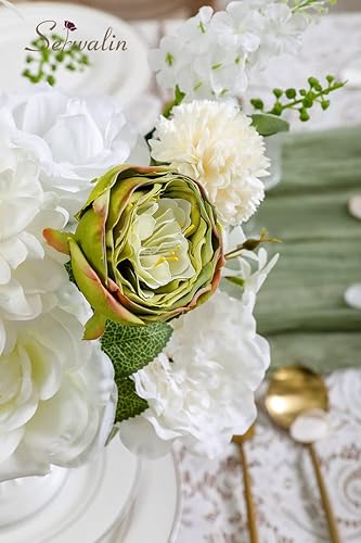 Miniatura 7 de Serwalin Flores artificiales, flores blancas falsas, flores de seda para manualidades, ramos de boda, centros de mesa y arreglos florales, despedida