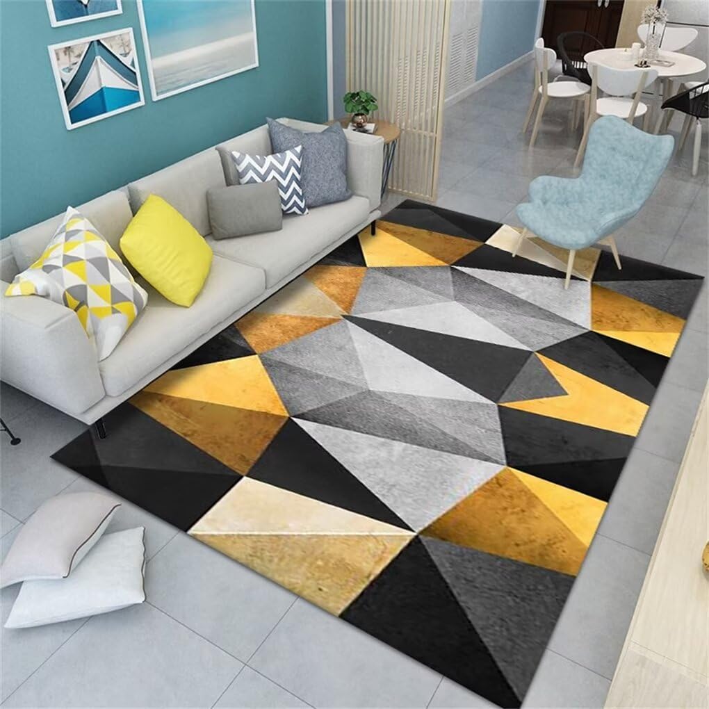 Tapis chambre ado abstrait jaune pour relooker un sol de studio