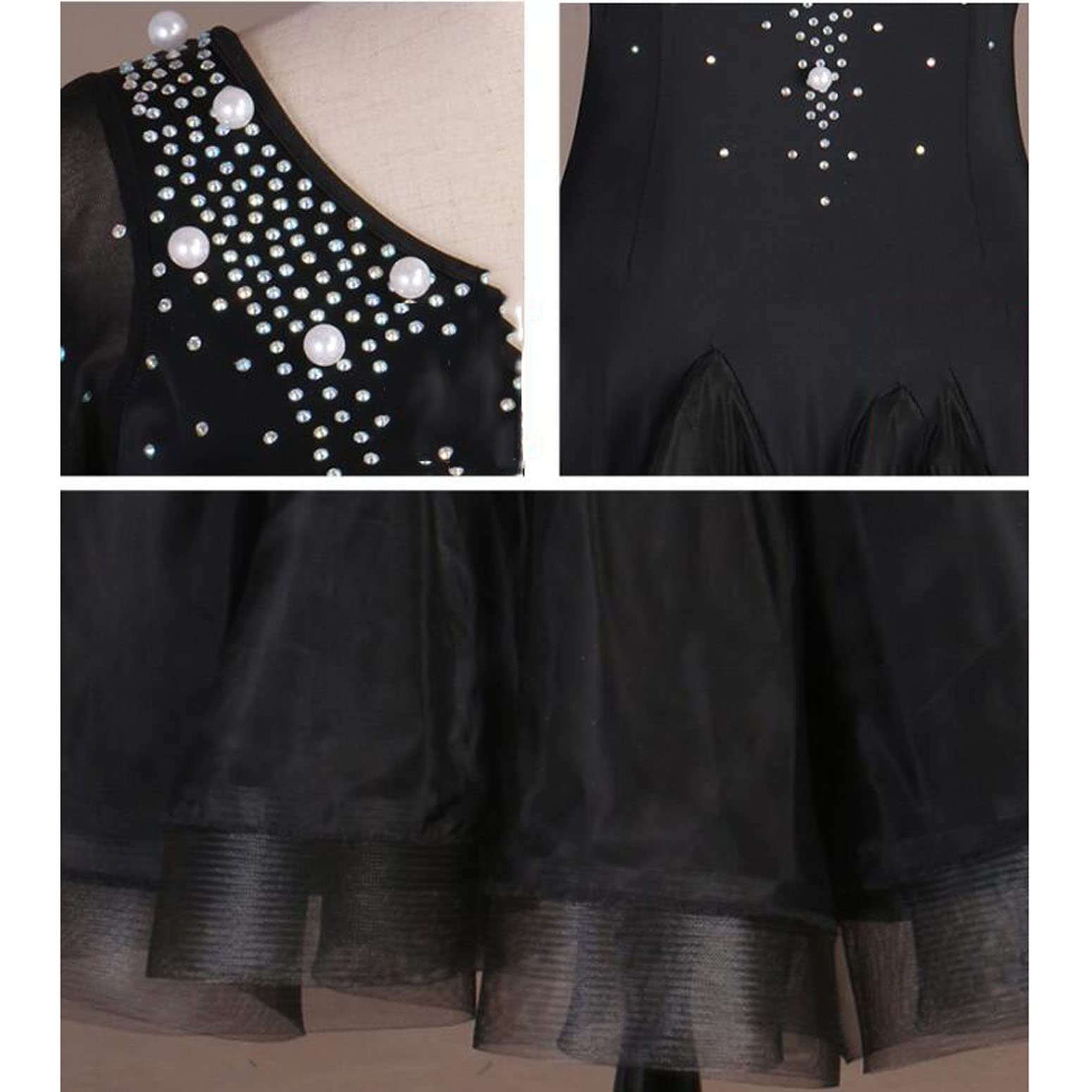 JRUIA Abiti da Ballo Professionali per Le Donne Costume da Prestazione Gara di Valzer A Maniche Lunghe in Rete Vestito da Ballo Standard Nazionale con Strass