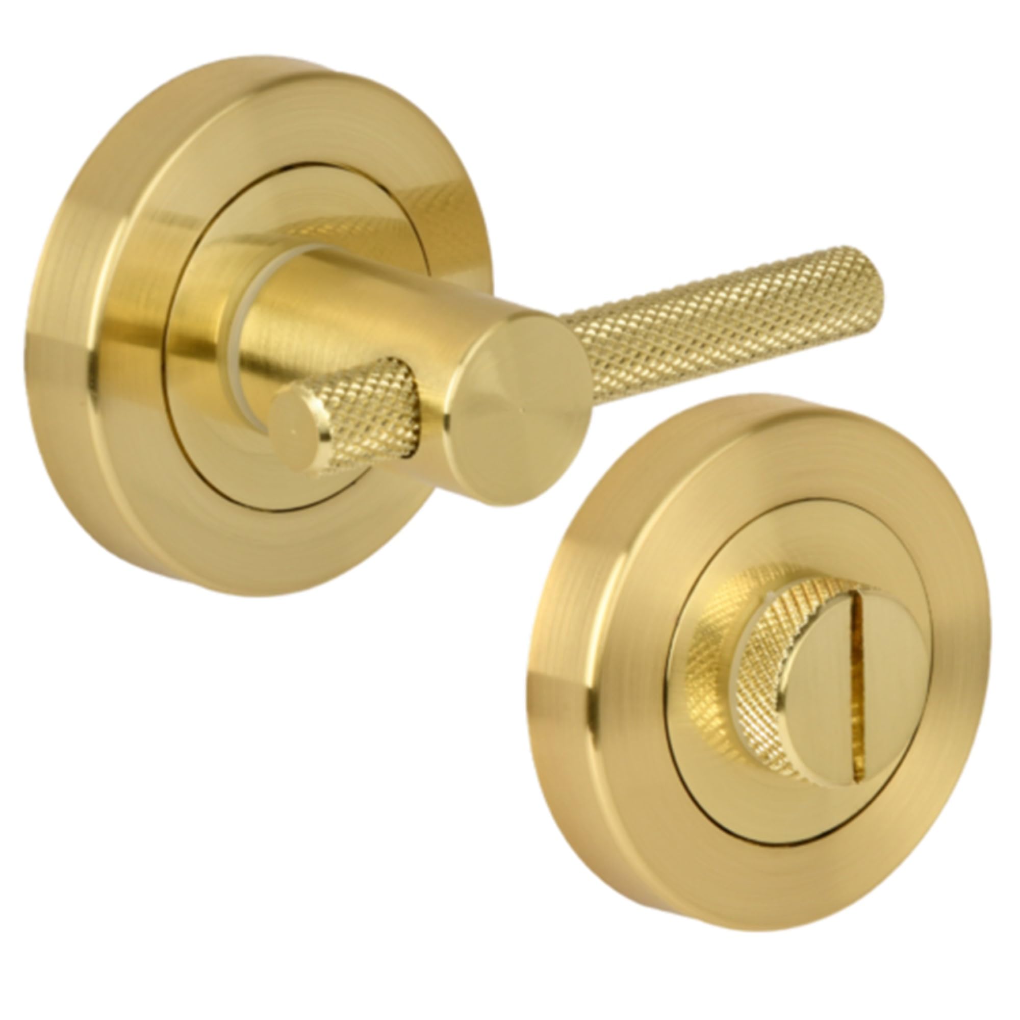 HANDLEZONE® Knurled Bar Designer Bathroom Toilet Door Thumb Turn and Release Set - Satin Brass