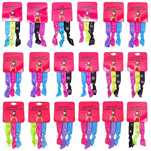 54 PC Hair Ties for Girls Pack - Assorted Colors Sparkly No Crease Elastic Stretch Ponytail Holders - Wear as Bracelets - Great Party Favors and Valentine's Gifts for Tween (Sports/Rhinestone)