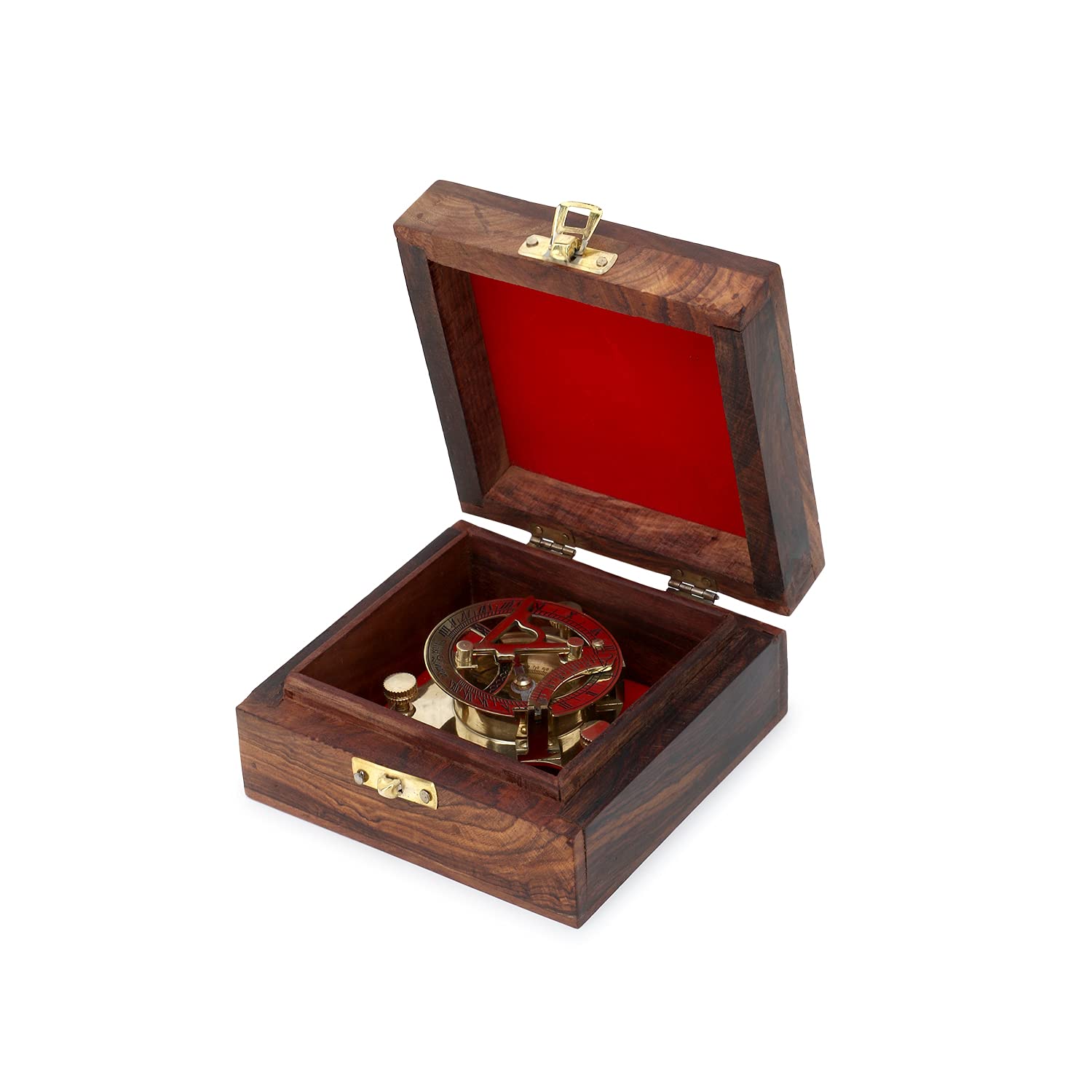 Zap Impex ® Meridiana in ottone, bussola nostalgico orologio in ottone in scatola di legno confezione regalo in legno, bussola da 3 pollici con la scatola di legno di rosa (5 pollici)