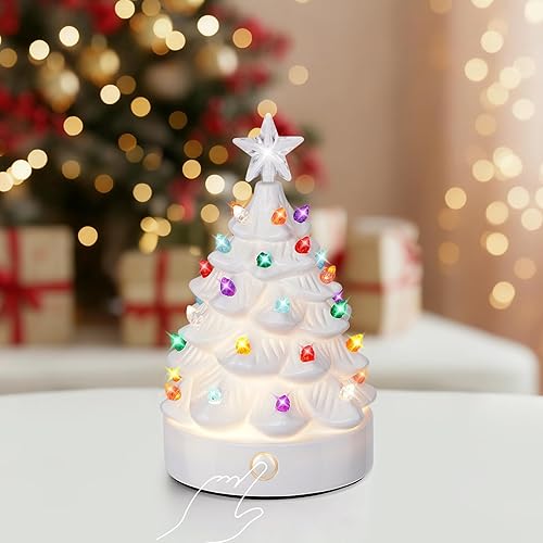 Brightever Lámpara de mesa preiluminada con control táctil para árbol de Navidad, 7 pulgadas de alto, inastillable, luz de Navidad regulable con
