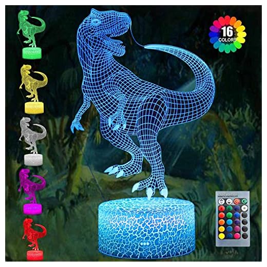 Dinosaur Toys, T Rex 3D Night Light with Remote & Smart Touch 16 Colors 3D Illusion T Rex Toy Lamp Nightlight for Birthday Gifts for Boys
