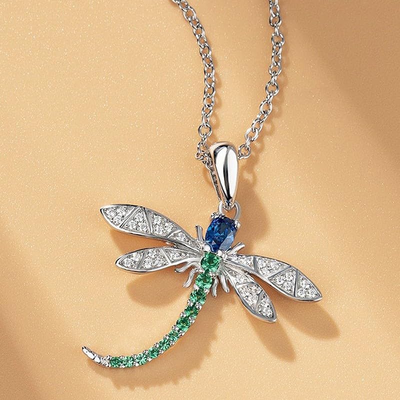 Q&D&S Dragonfly Necklace for Women Dainty Stainless Steel Chain Necklace silver Cubic Zirconia Gold Plated Pendant Necklace Statement Rhinestone Jewelry - Image 4
