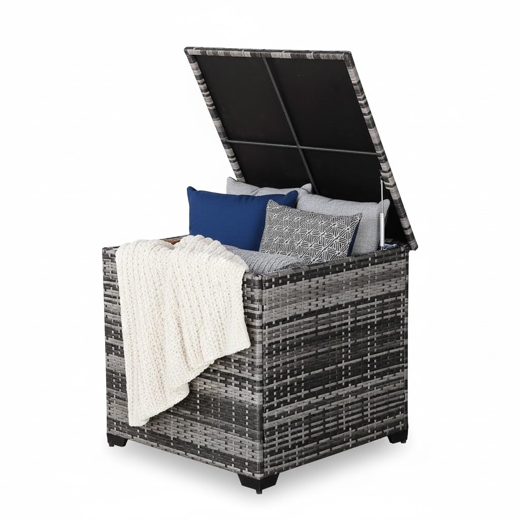 Club Rattan Outdoor Wicker Storage Box, Grey Rattan Deck Box with Lid, Waterproof Garden Cushion Container (Grey, 75x75x70 CM)