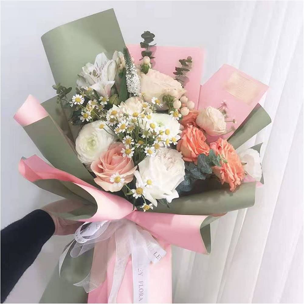 XICHEN 20 Sheets/Double-Sided Colors Flower Wrapping Paper,Waterproof Florist Bouquet Paper,DIY Crafts,more colors Different Double-Sided Colors 58 x 58cm(22.8x 22.8 inch) (Pink + Matcha Green)